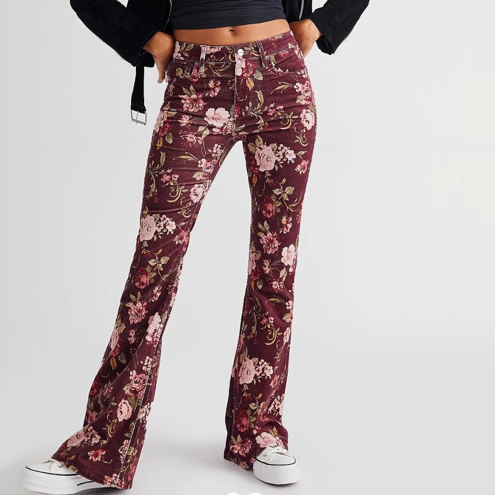 Driftwood Farrah Printed Cord Flare Jeans | Size: US 25